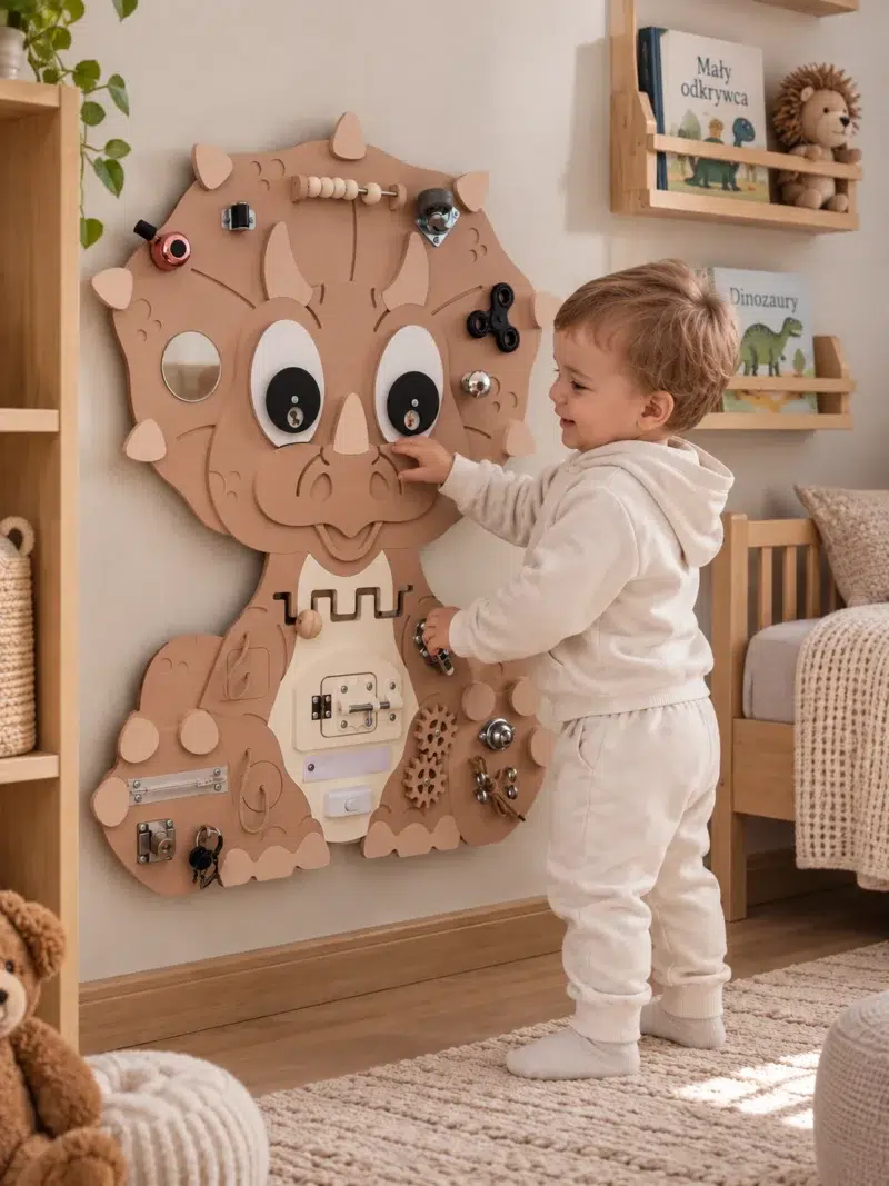 tablica montessori dinozaur triceratops brazowy